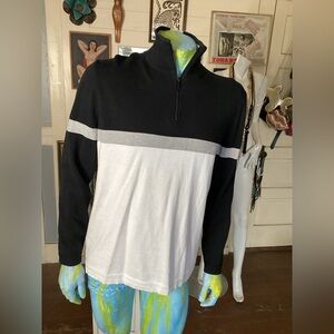 DKNY Black and White Zip Up Sweater